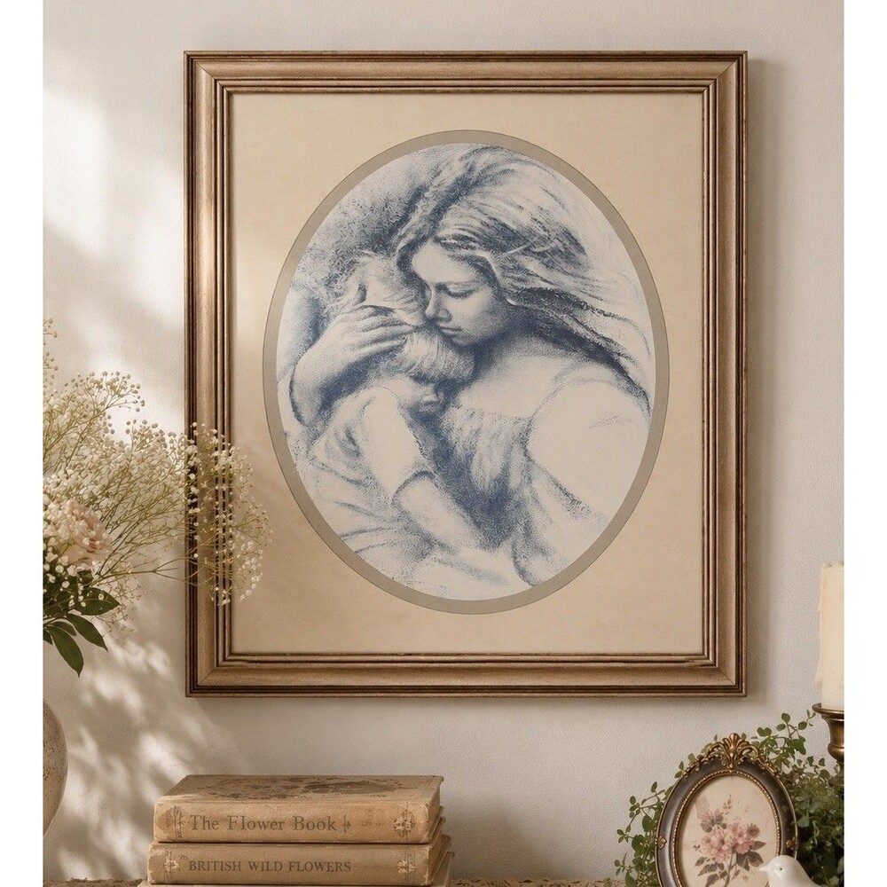 "A Mother And Child" by Marilyn Zapp Vintage Sketch Print 2-Tone Frame 22.5x18.5